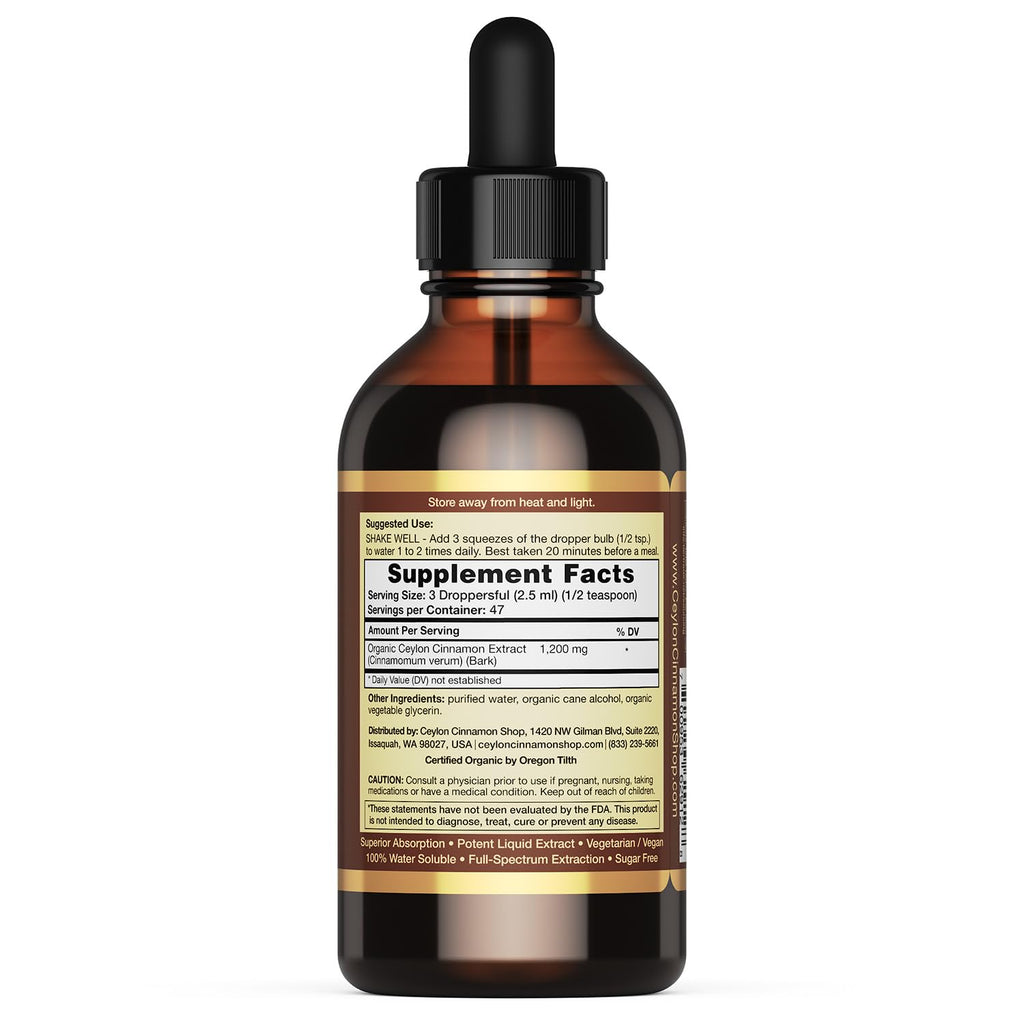CinnaGold™ Organic Ceylon Cinnamon Liquid Extract Supplement - 4 oz