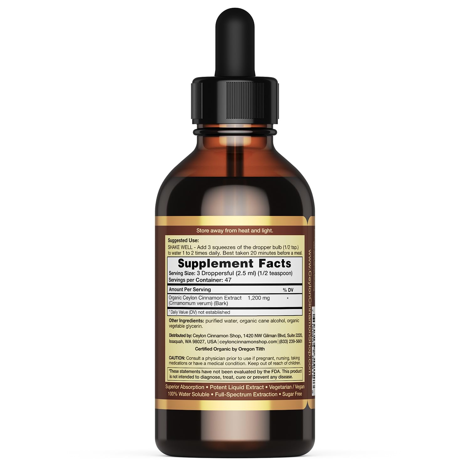 CinnaGold™ Organic Ceylon Cinnamon Liquid Extract Supplement - 4 oz