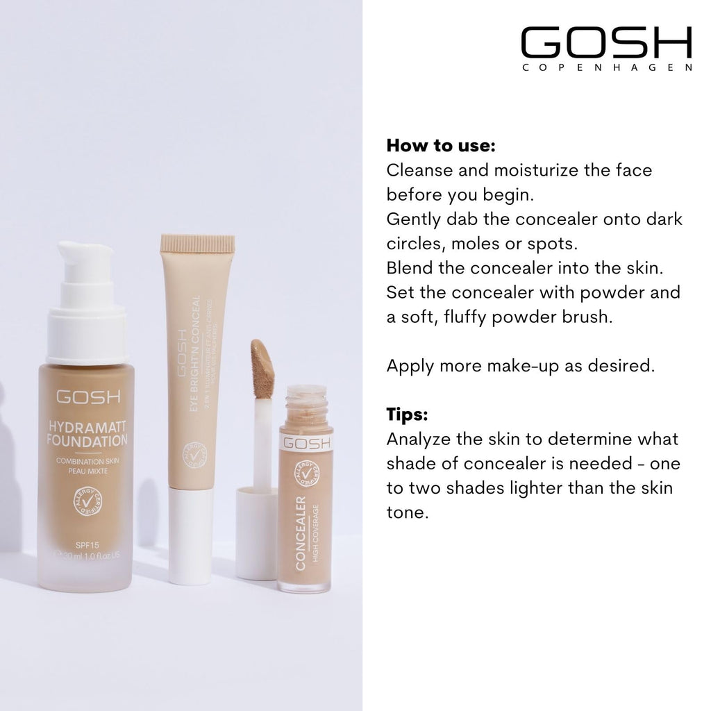 GOSH Concealer High Coverage 004 Natural I High coverage liquid concealer to cover dark circles, redness, blemishes and pimples for sensitive skin I Long-lasting, vegan and allergy-certified