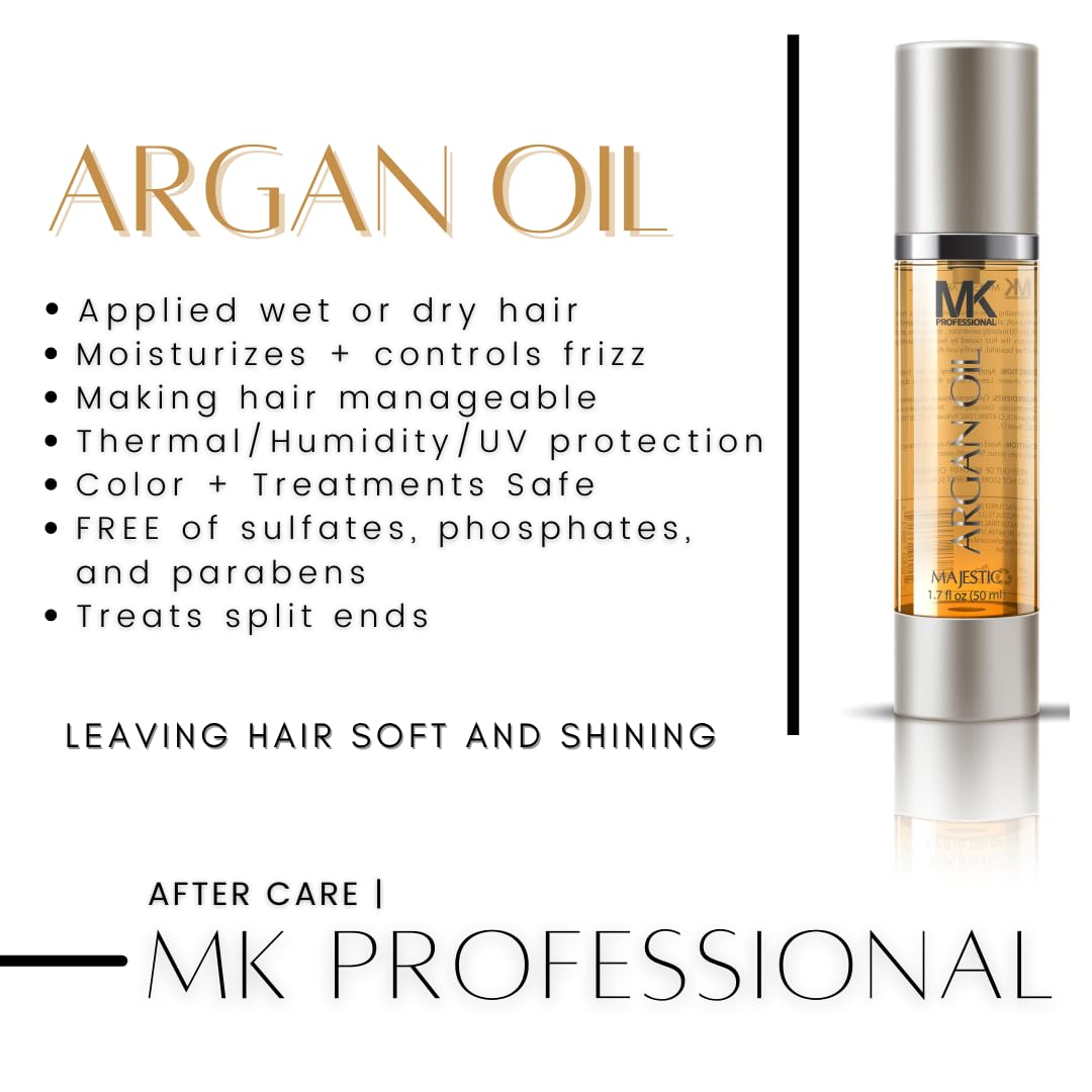 MK Professional Argan Oil for Hair, 4 fl oz (120ml) Pure & Natural Morocco Argan Oil by Majestic Keratin for Dry Damaged Hair, Scalp, Paraben Free - MADE IN USA