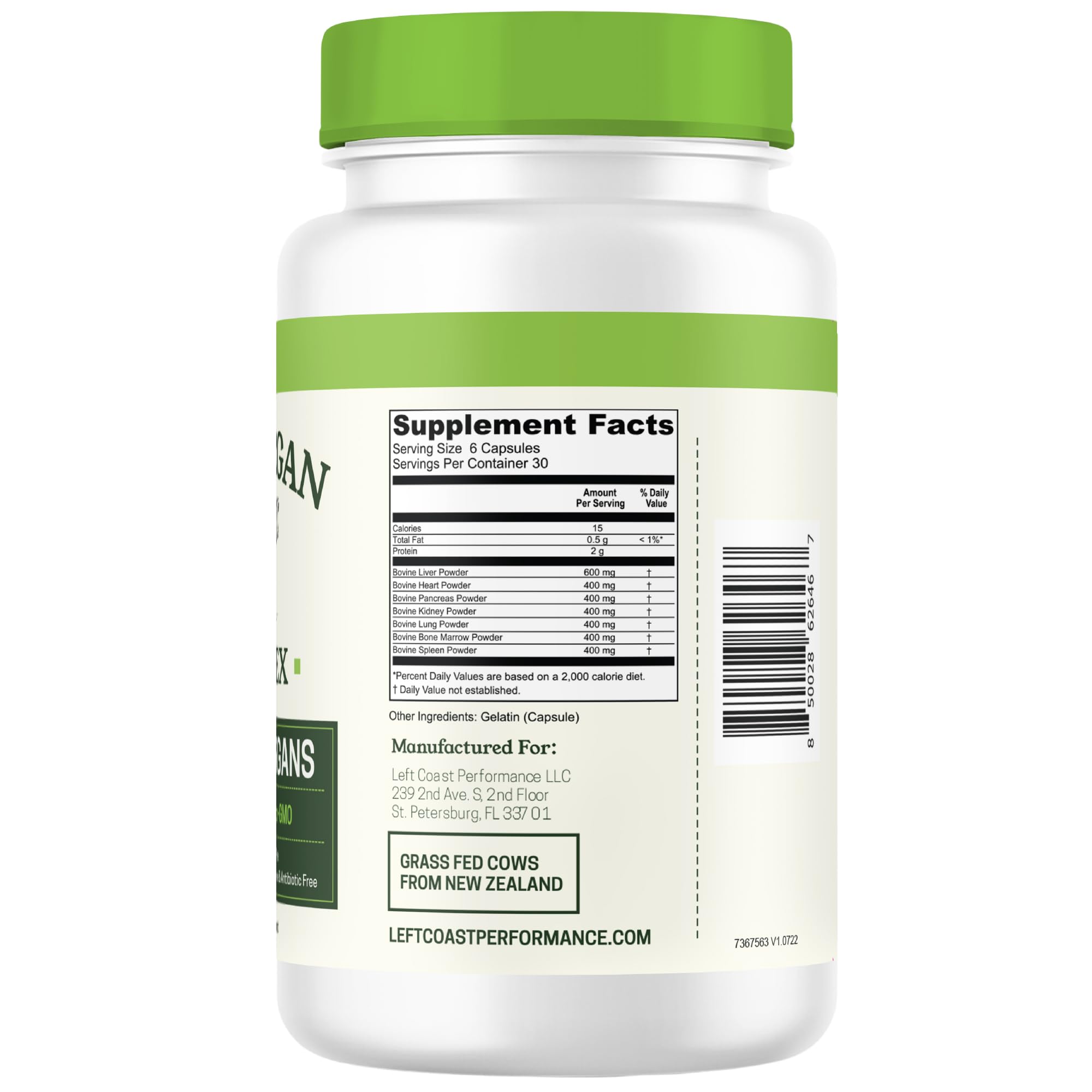 Beef Organ Supplement Grass Fed - 7 Beef Organs Complex from New Zealand - Liver Heart Pancreas Kidney Lung Spleen Bone Marrow - Non-GMO, No Fillers, Hormone & Antibiotic Free - Carnivore Diet - 180ct