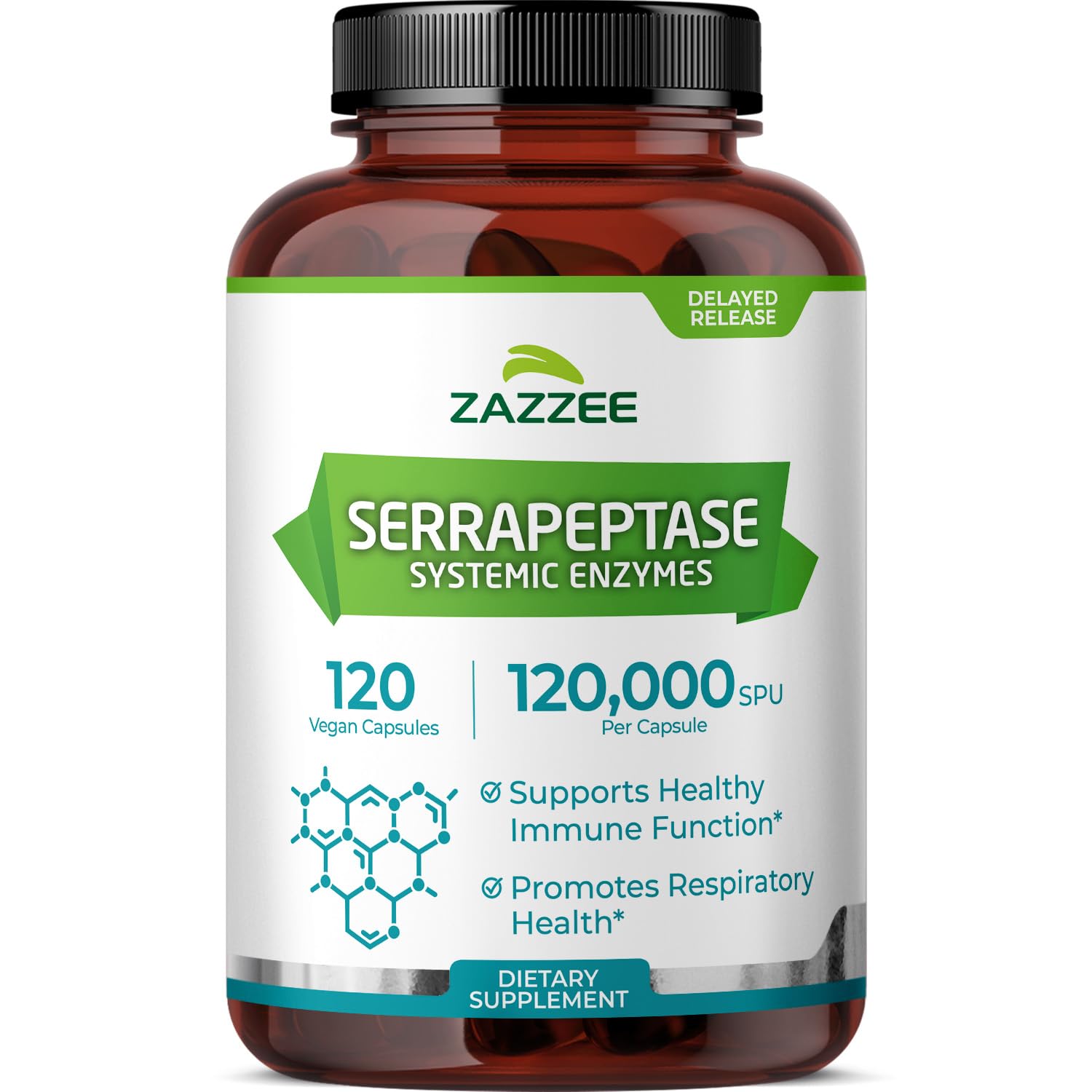 Zazzee Delayed Release Serrapeptase, 120,000 SPU per Capsule, 120 Vegan Capsules, 4 Month Supply, Extra Strength, Potent and Concentrated Systemic Enzymes, 100% Vegetarian, All-Natural and Non-GMO
