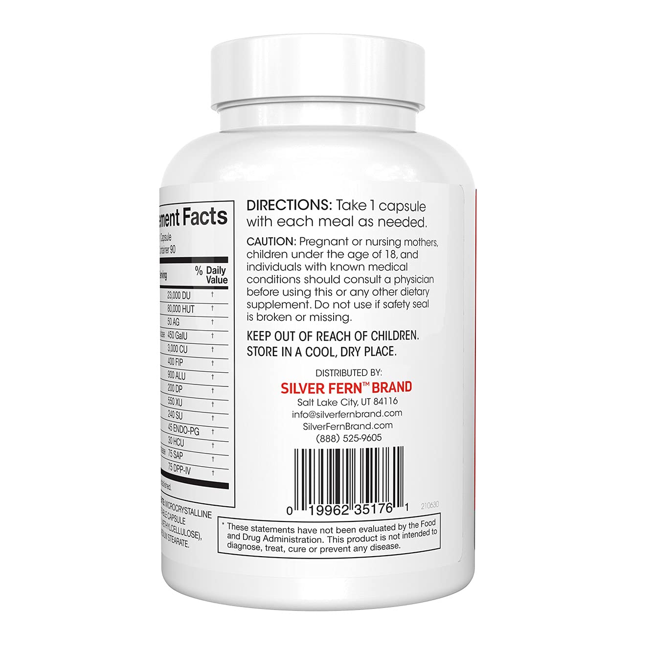 Silver Fern Brand Ultimate Digestive Enzyme Supplement - 1 Bottle = 90 Capsules - High Potency, Multi Enzyme - Digestive Comfort & Food Tolerance - Hemicullulase, Peptidase, Maltase, More