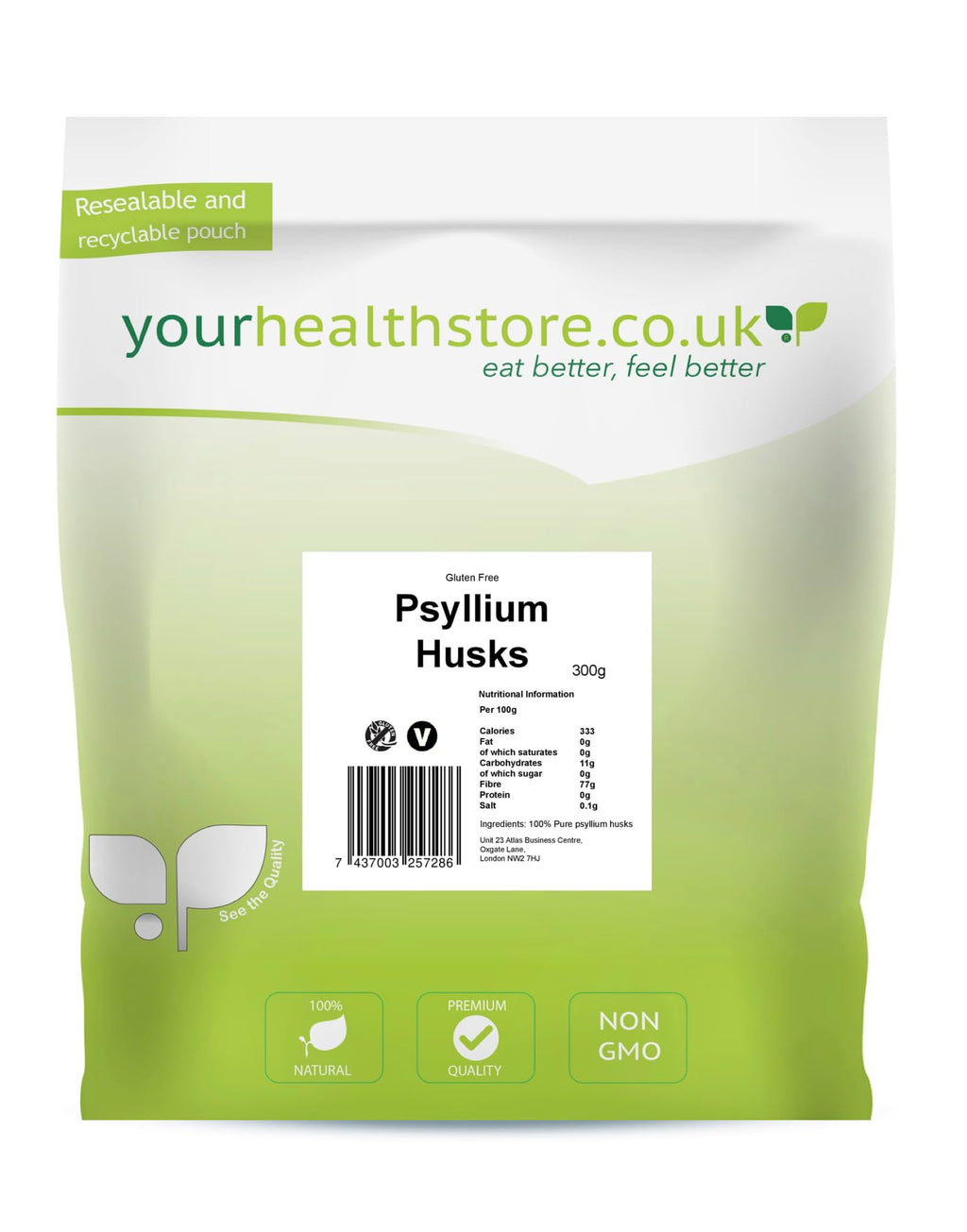 yourhealthstore Whole Psyllium Husks Non GMO, Gluten Free, High in Fiber, Vegan, Husks Not Powder, (Recyclable Pouch) HZ-JTCO-FBF3-stickerless 500 g (Pack of 1)