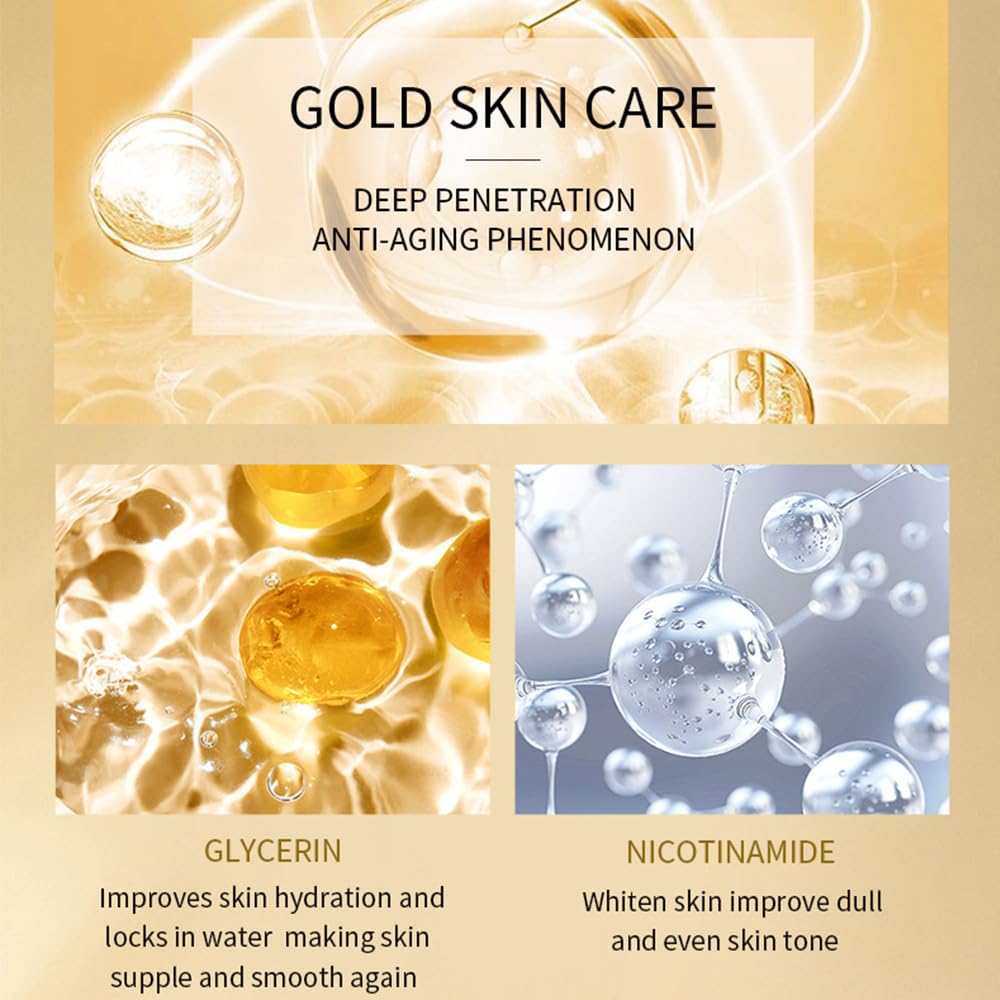 24k Gold Serum for Face, Skin Moisturizing Anti-Aging Anti-Redness Acne Treatment Essence Cream for Dark Spots & Fine Lines, Skin Care Gold Essence Nicotinamide Serum (30ml)