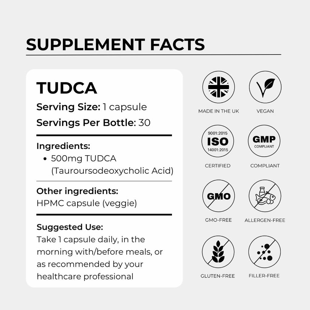 Charava Tudca Supplement 500mg - 30 Vegetarian Capsules, UK 3rd Party Tested for Liver Health Detox & Cleanse, Bile Salts Supplement Powder, Original UK, GMP Certified