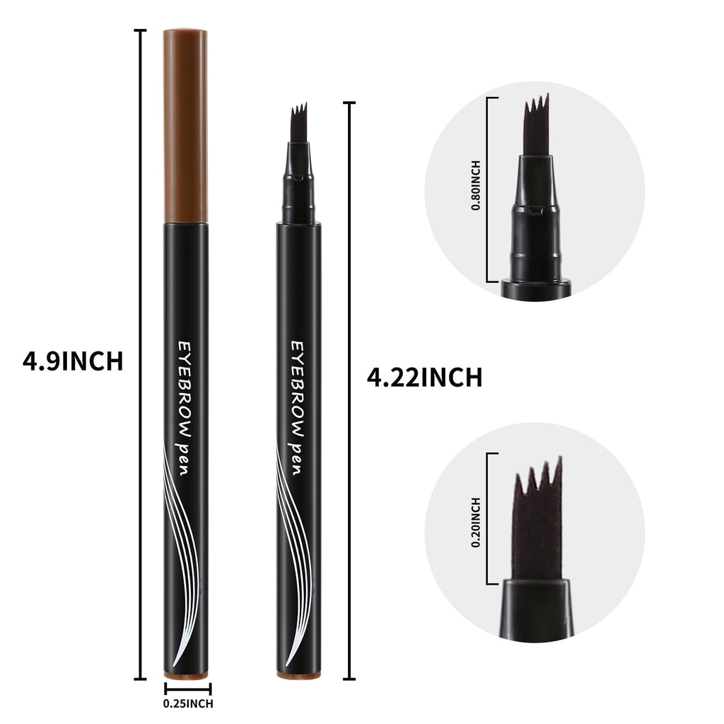 QIAWES Waterproof Eyebrow Pen - Micro Tip Eyebrow Pencil, Liquid Eyebrow Fork Tip Pen, Microblading Eyebrow Pen, Creates Natural 3D Eyebrow Hair, Long Lasting (Coffee Brown)