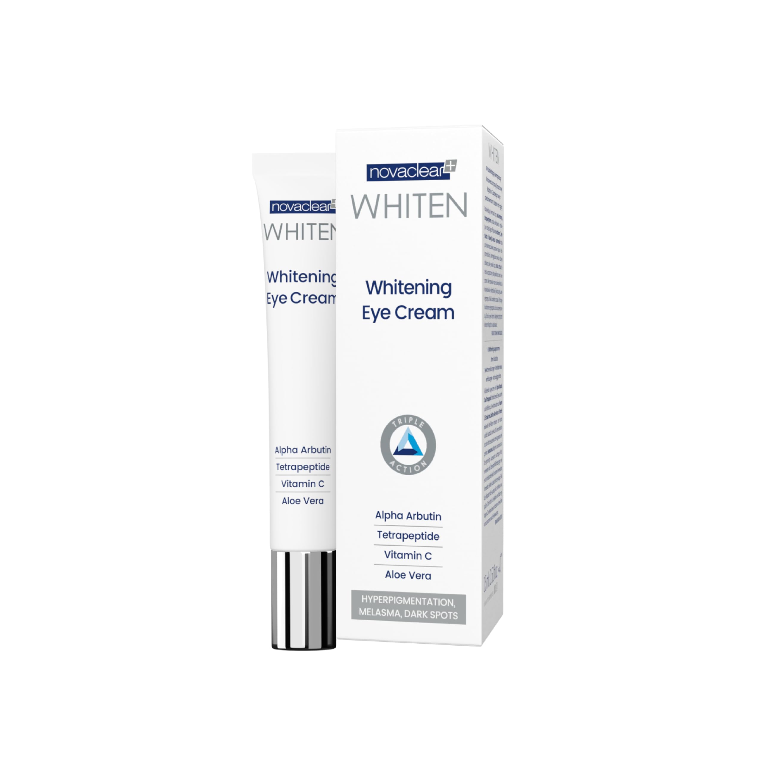 Novaclear Whitening Eye Cream – Eye Treatment with Alpha Arbutin, Tetrapeptide, Vitamin C & Aloe Vera for Dark Circles, Hyperpigmentation & Fine Lines – Brightening & Hydrating Eye Cream – 15 ML
