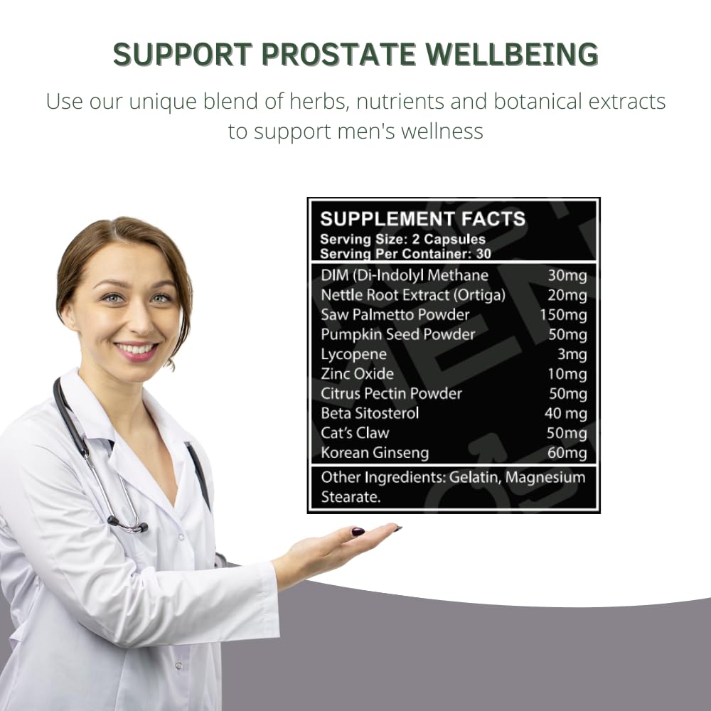 PROSTMEN Prostate Supplement Capsules - Prostate Support - Urinary Frequency - Quality Sleep - Energy & Vitality - Saw Palmetto - Sting Nettle - Pack of 2-120 Caps