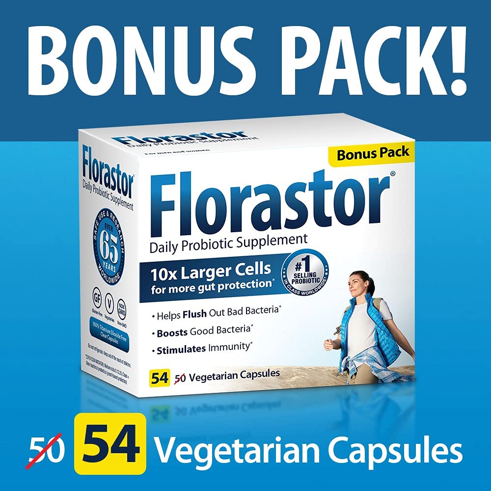 Florastor Daily Probiotic Supplement for Women and Men, Proven to Support Digestive Health, Saccharomyces Boulardii CNCM I-745 (54 Capsules), Pack of 3