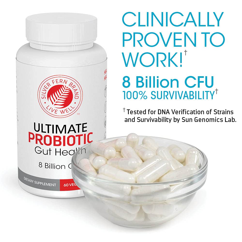 Silver Fern Brand Ultimate Probiotic - Probiotics for Women & Men - 8 Billion CFU Spore-Forming Gut Health Supplement - DNA Verified, Vegan, Shelf-Stable, High Survivability - 60 Capsules