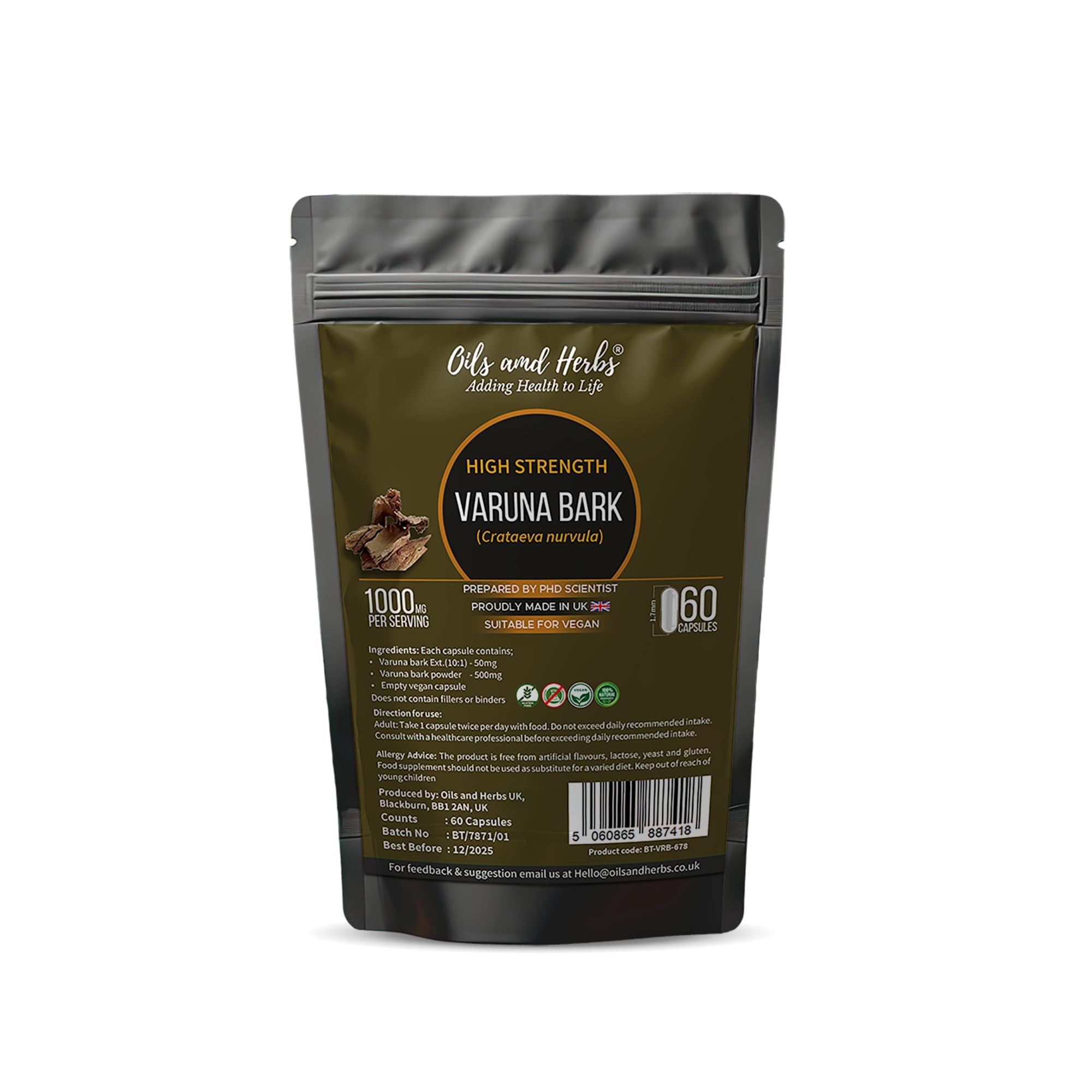 High Strength Varuna Bark Capsule- 2000MG- No fillers or Binders- Made in UK- Prepared by Phd Scientist