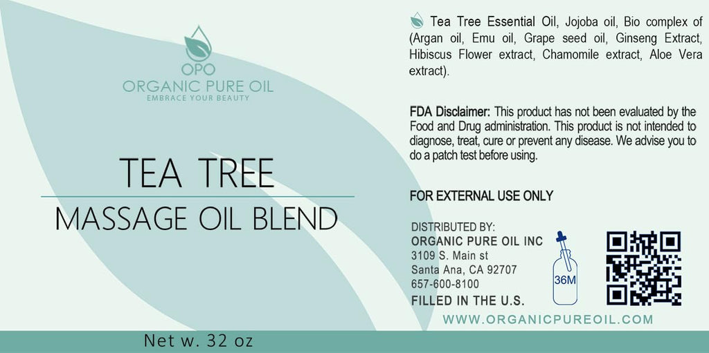 Tea Tree Massage Oil Blend - Natural, Non-GMO, Tea Tree Essential Oil Mix of Jojoba, Argan, Grapeseed & More - 32 oz Bulk - Soothing, Deep Tissue, Muscles, Sensual Relaxation