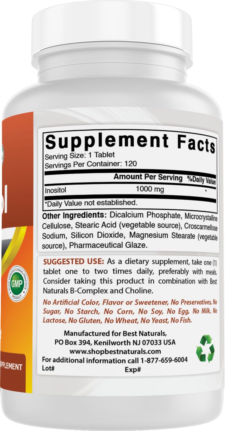 Best Naturals Inositol 1000 mg 120 Tablets (120 Count (Pack of 1)) (120 Count (Packf of 3))