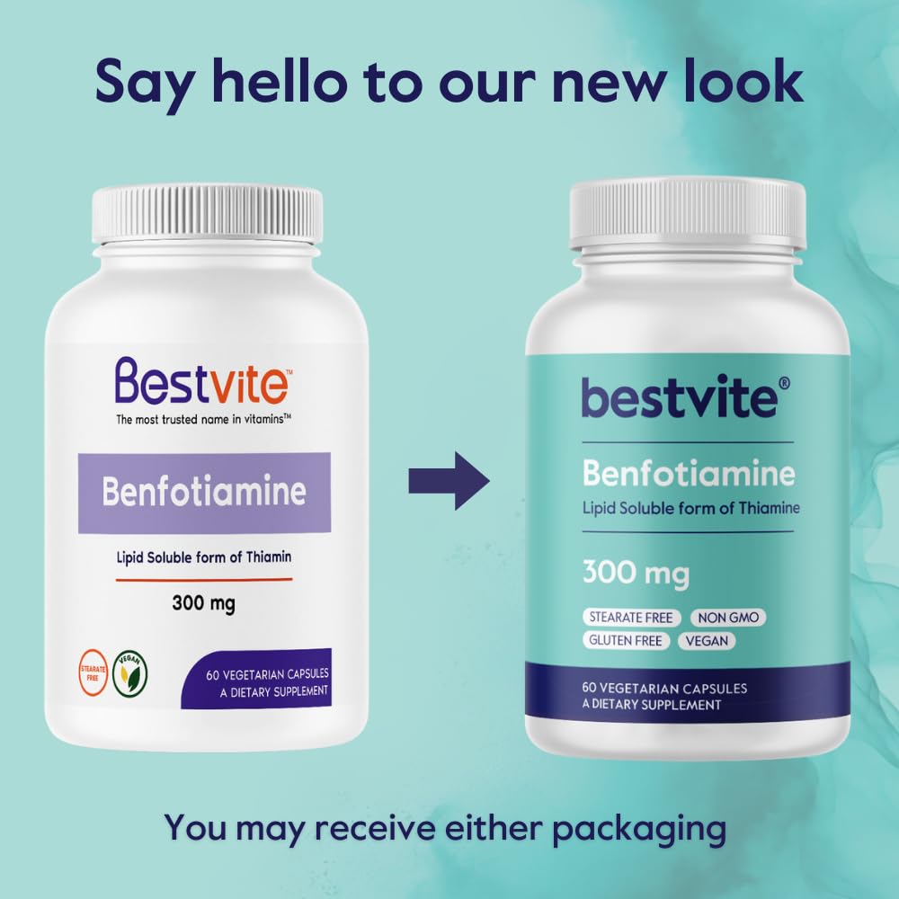 BESTVITE Benfotiamine 300mg (180 Vegetarian Capsules) (60x3) No Stearates - No Silicon Dioxide - Vegan - Non GMO - Gluten Free