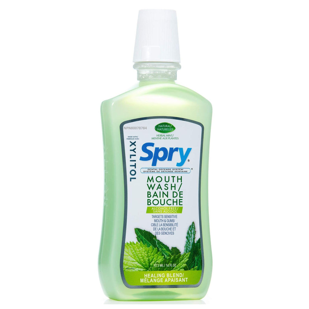 Spry Natural Xylitol Mouthwash Fluoride Free with Enamel Support, Alcohol-Free, Gentle, Non-GMO, Herbal Mint - 16 fl oz (Pack of 3)