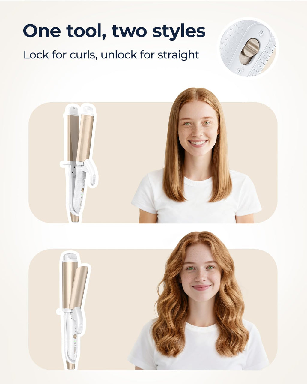 FURIDEN Lite Dual-Voltage Curling Iron: 110V-240V 1 1/2 Inch Ceramic Wide Barrel 2-in-1 Curling Iron for Chin Length Hair - Europe Travel for Soft Curls with Clamp
