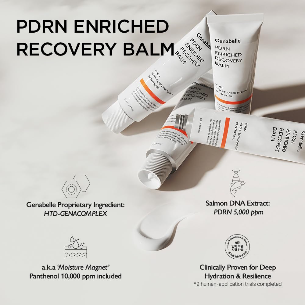 Genabelle PDRN Enriched Recovery Balm –5,000 ppm PDRN & 10,000 ppm Panthenol Soothing Repair Cream for Sensitive Skin, Hydration & Barrier Strengthening, Glass Skin, Korean Skincare-50ml (1.69 fl.oz)