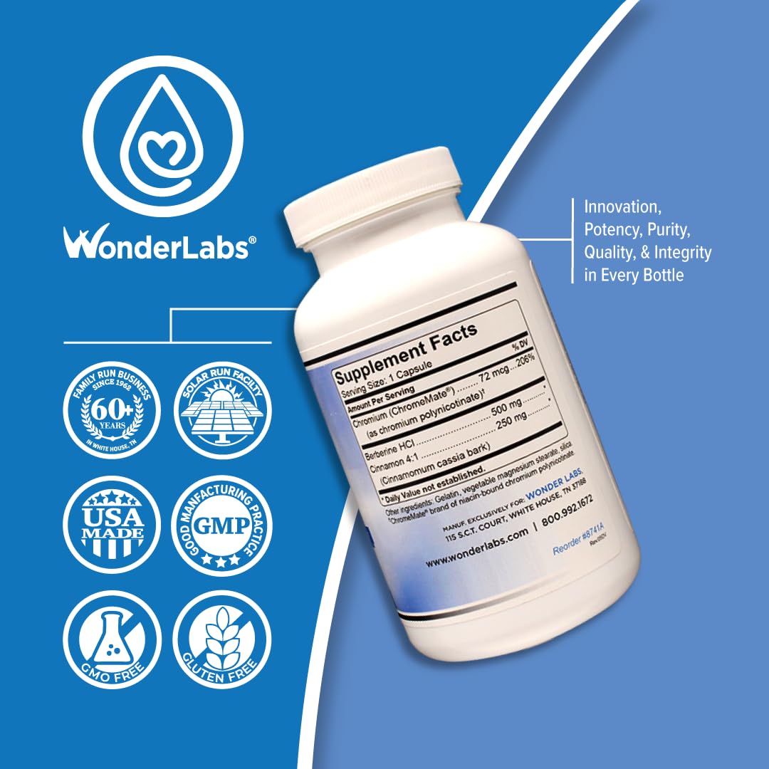 Wonder Laboratories Surperior Absorption Berberine HCL 1,500mg + Cinnamon, Chromium, and BioPerine Maintenance for Glucose, Heart & Immune System Health Gluten & GMO Free - 120 Capsules