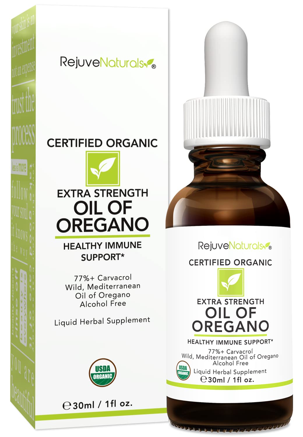 RejuveNaturals Extra Strength Oil of Oregano, USDA Organic, 1 fl oz (30ml Liquid) Wild, Mediterranean Oregano Oil. Concentrated Immune Support Drops. Gluten Free, Vegan & Non-GMO. Min 77% Carvacrol