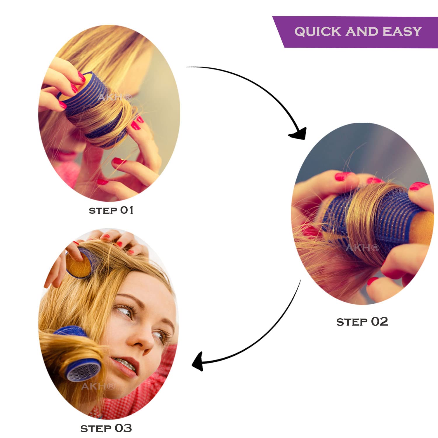 AKH® 24 Pcs Black Hair Rollers | Small Hair Curlers | 20mm Self Grip Hair RollersTools | Self Holding Cling Hair Rollers | For Hair Dressing, Hair Styling, Waves and Curles Tools Accessories