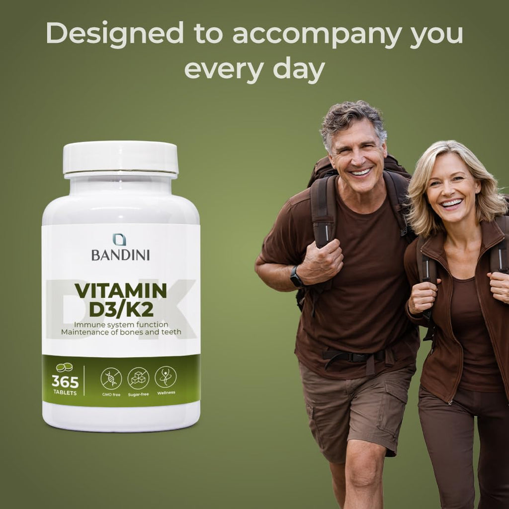 Bandini® Vitamin D3 K2 | 365 Easy-to-Swallow Tablets for 1 Year | 2000 IU