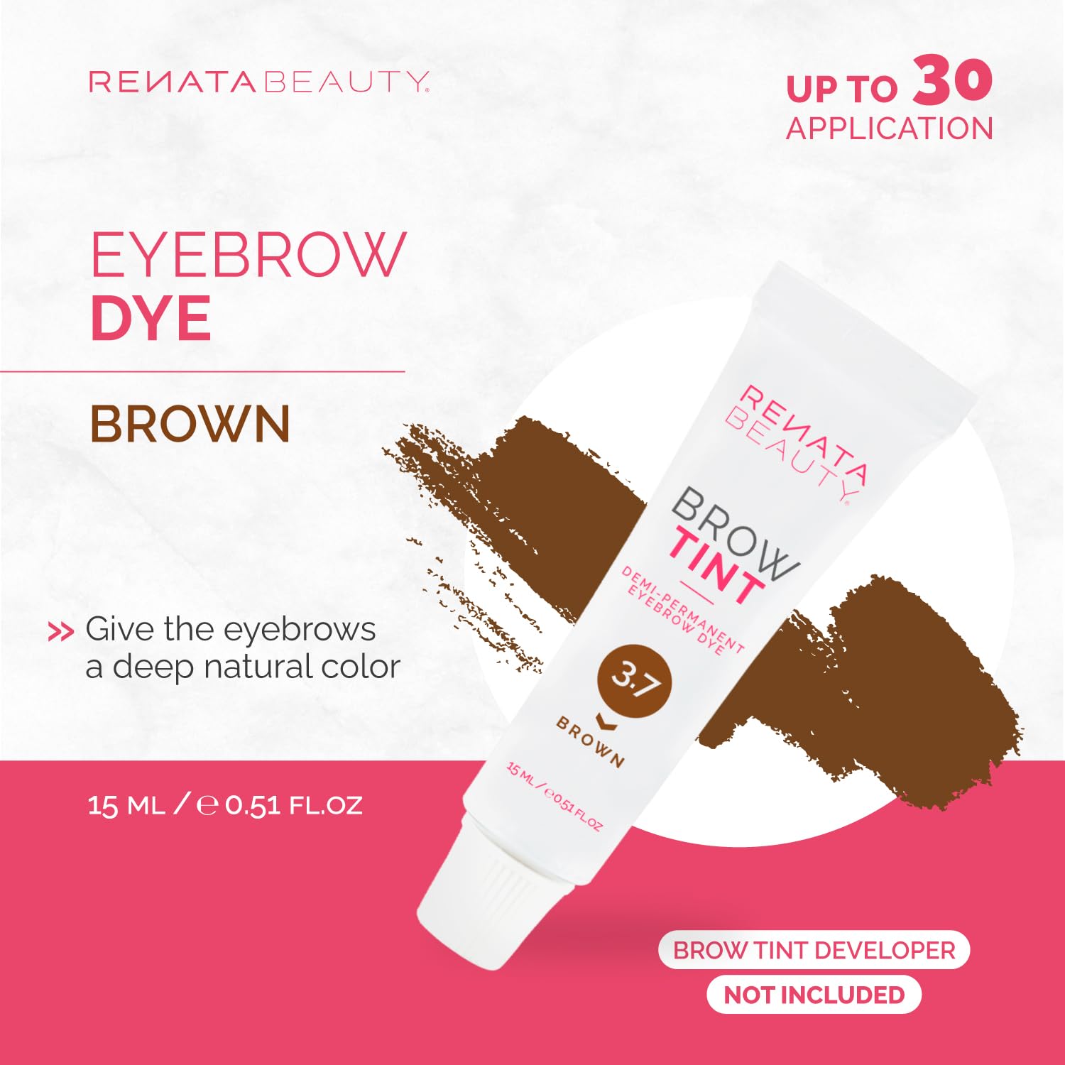 Renata Beauty Eyebrow Dye - Premium Brow Tint - 15 ml Long-lasting Tint with 4 Week Results - Safe & Gentle - 4 Colors Available [Brown]