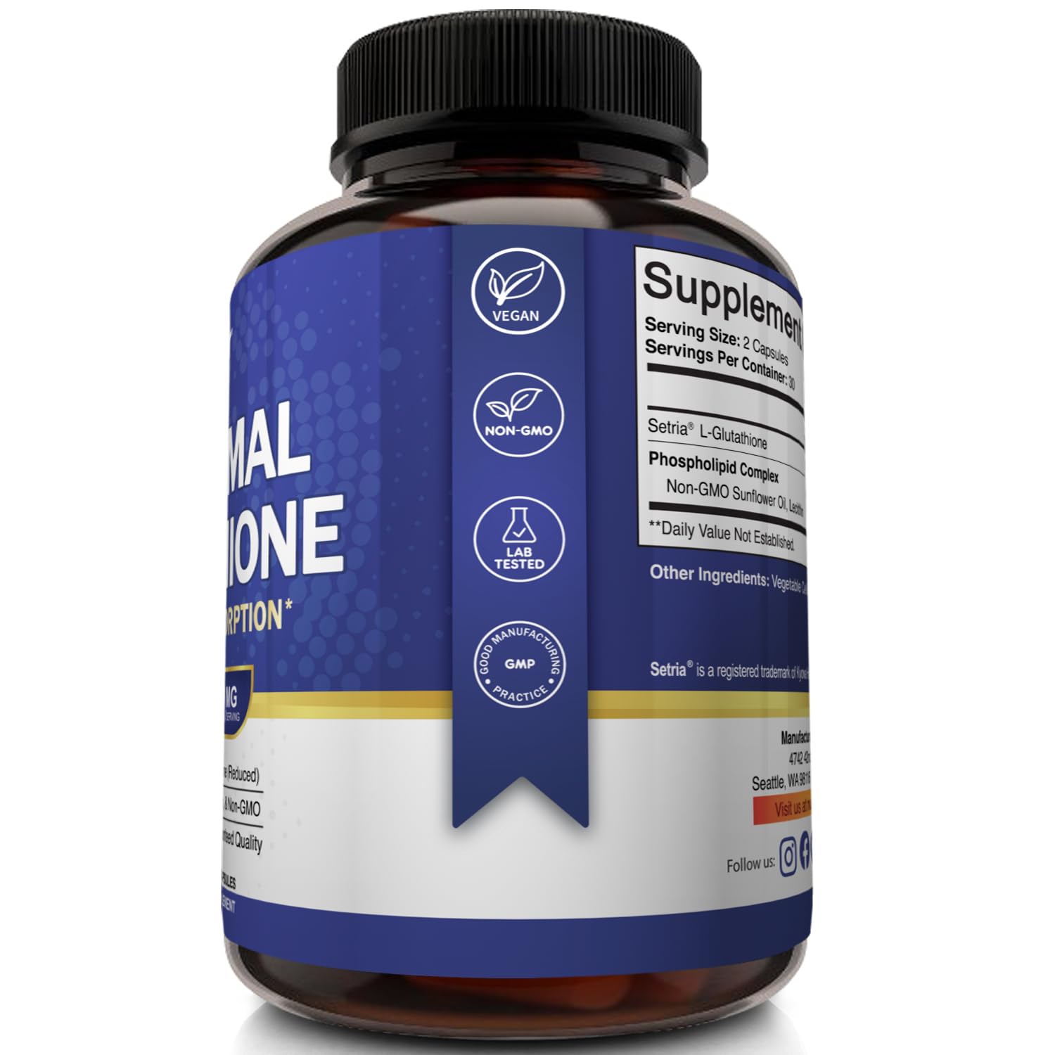 NutriFlair Liposomal Glutathione Supplement 700mg - Setria® Reduced L-Glutathione, 60 Capsules