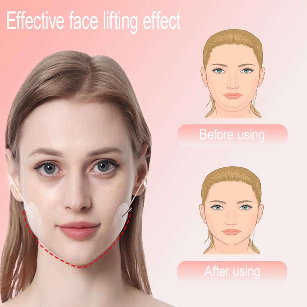 V Face Sticker, Facelift Tape with 8 Strings, Invisible Face Lifting Patches for Tightening Sagging Skin Around Neck, Eyes & Jowl (Transparent, 19 Pcs)