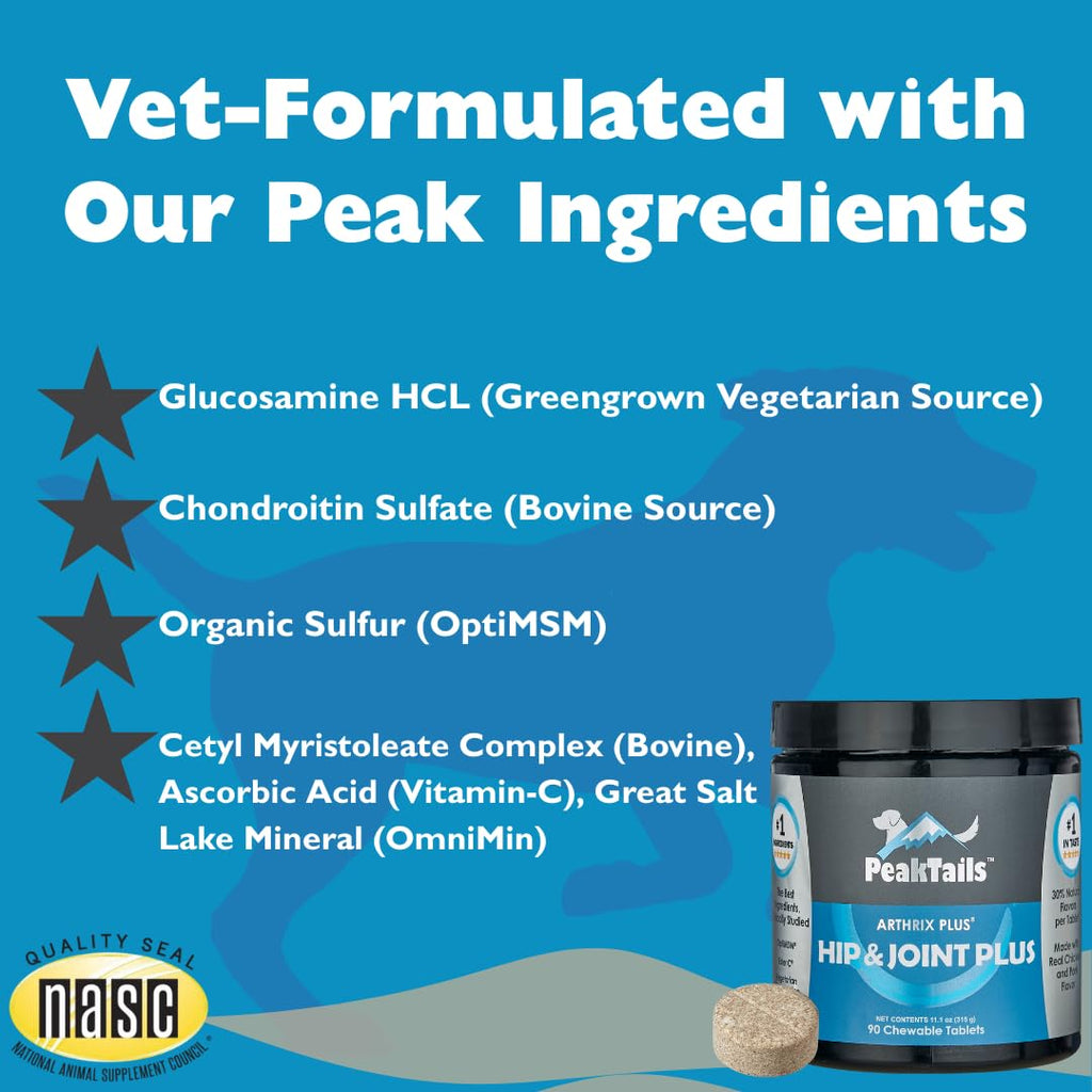 KALA HEALTH PeakTails Hip & Joint Plus for Dogs – 90 Tablets, Glucosamine, Chondroitin, OptiMSM & Ester-C – Supports Joint Mobility & Comfort