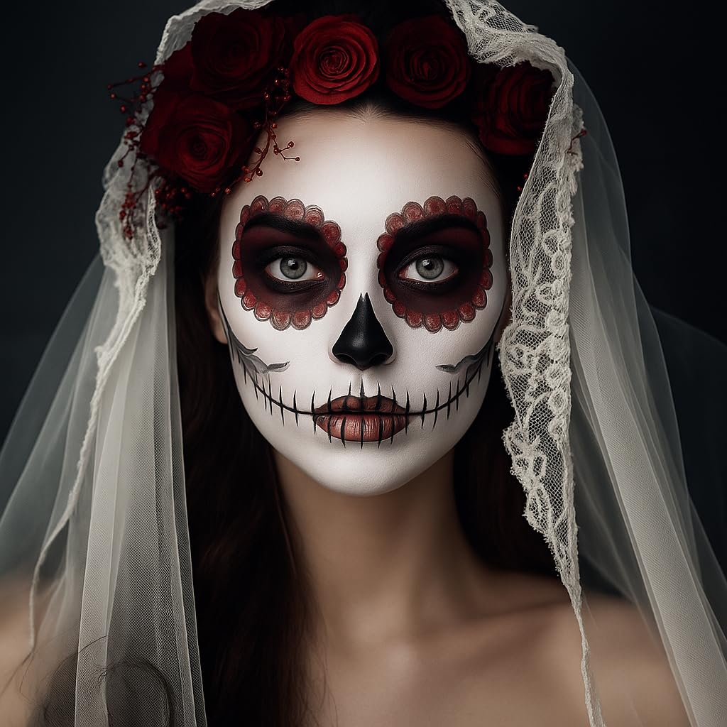 BOBISUKA Black & White Face Body Paint + Setting Powder + 3PCS Brushes Face Painting Kit for Adult Professional Oil Based Facepaint For Halloween Clown Skeleton Vampire Skull Joker Cosplay SFX Makeup