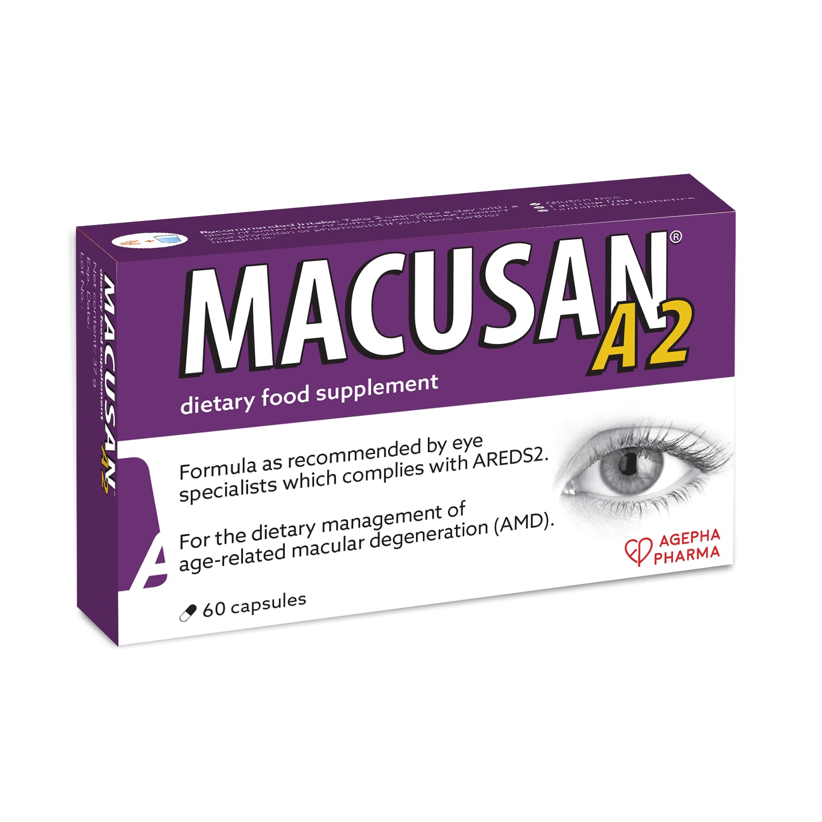 Macusan A2 AREDS2 Formula | Eye Health Dietary Food Supplement with Lutein, Zeaxanthin & Vitamins | Supports Vision & Helps Manage Age-Related Macular Degeneration (AMD) | 60 Capsules