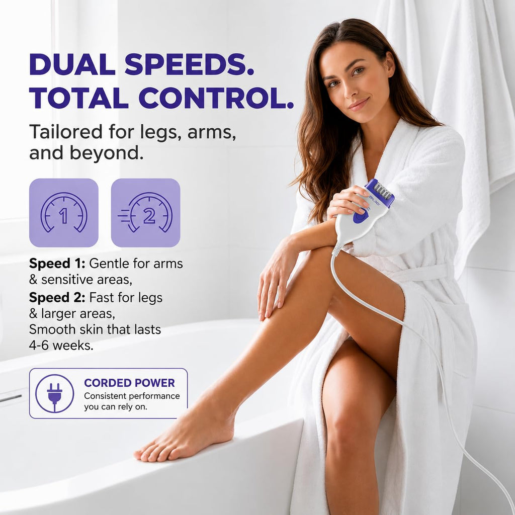 Epilady Speed Corded Epilator for Women – Dual-Speed 40-Disc Root Hair Removal Device for Legs, Underarms and Bikini Area Compact Waterproof Anti-Pinch Design for Smooth Long-Lasting Results