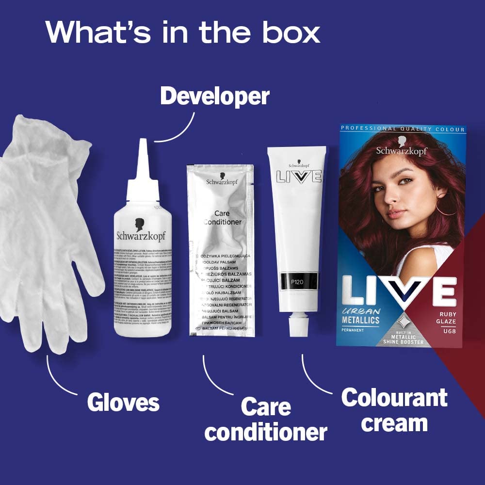 Schwarzkopf LIVE Urban Metallics Vibrant, Long Lasting, Permanent Red Hair Dye, Infused with Coconut Oil for Shiny Hair -Ruby Glaze U68