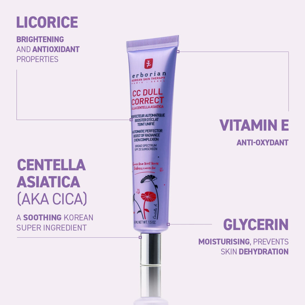 Erborian - CC Dull Correct - Automatic Complexion Perfecting Care - based on Centella Asiatica - Illuminating Radiance Booster, Unified Skin - Face Cream - Korean Product - 15ml