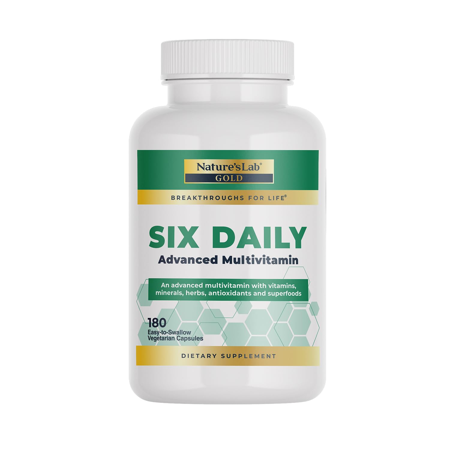 Nature's Lab Six Daily Advanced Multivitamin - Over 90 Nutrients, Minerals, Antioxidants, Herbs & Whole Foods - 180 Capsules (30 Day Supply)