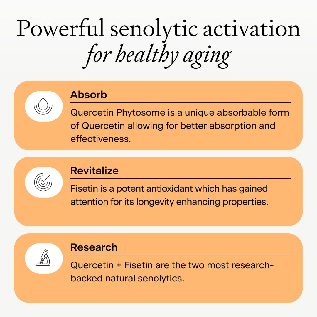 OMRE Quercetin and Fisetin Supplements - Third-Party Tested Senolytic Supplements for Aging Support - 500mg Quercetin Phytosome and 100mg Fisetin - Highly Bioavailable Forms