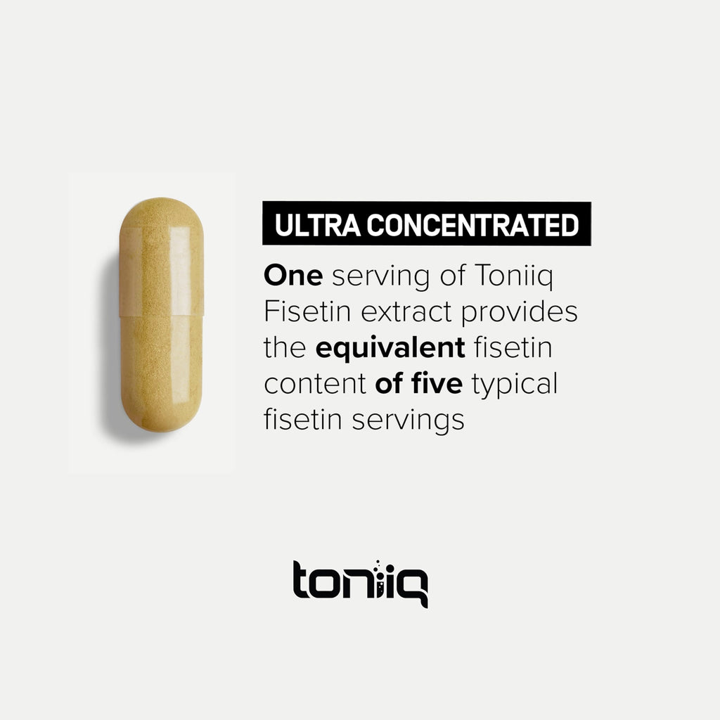 Toniiq Ultra High Purity Fisetin 500mg - 98%+ Higly Purified & Bioavailable Fisetin Supplement with MCT Oil for Absorption - Third-Party Tested Senolytic Supplements for Aging Support - 60 Capsules