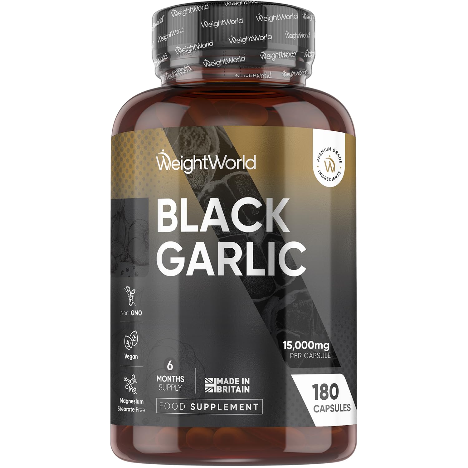 Black Garlic Capsules 15000mg | 6 Months Supply | 180 Capsules