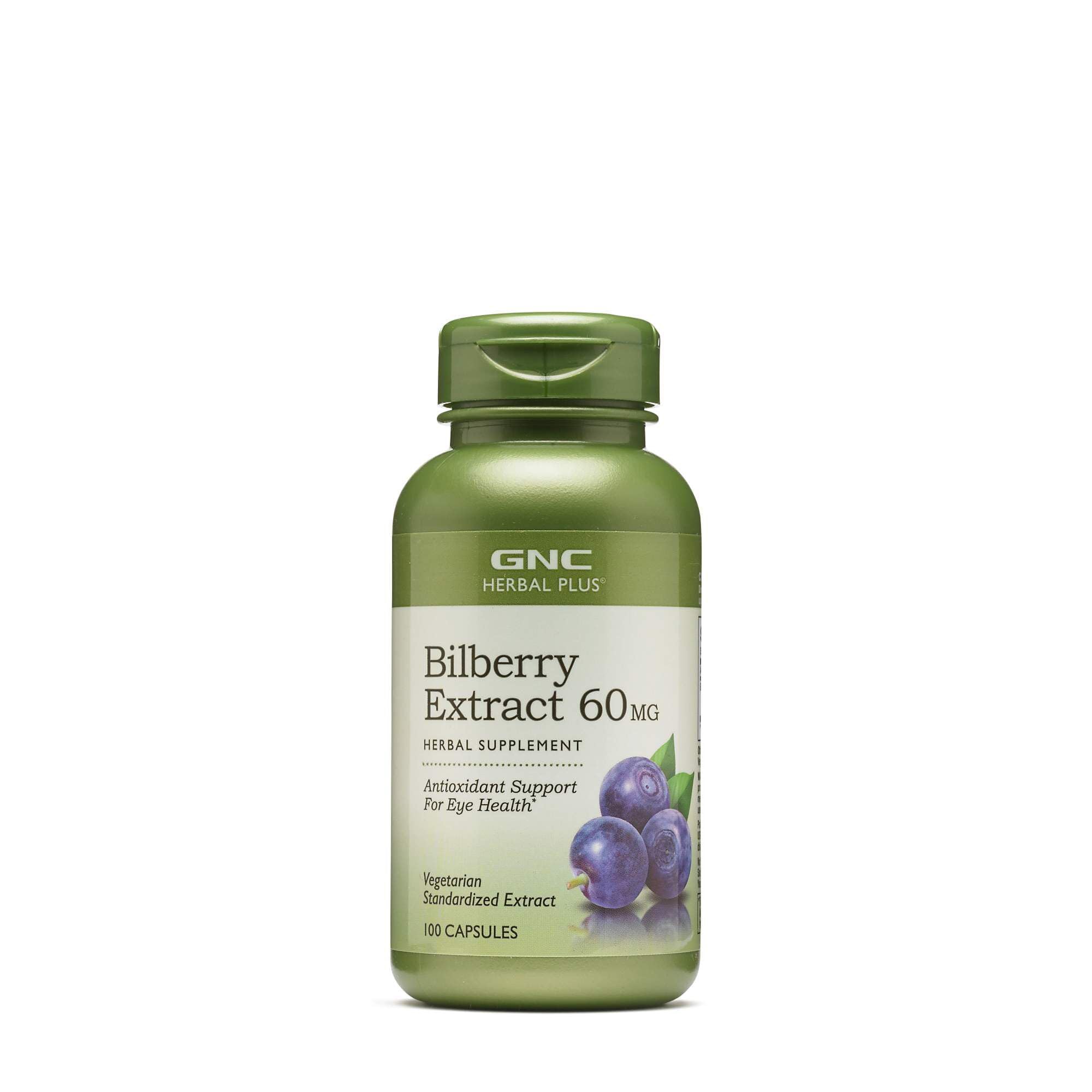 GNC Herbal Plus Bilberry Extract Supplement, Vegetarian, Supports Eye and Health, 100 Servings