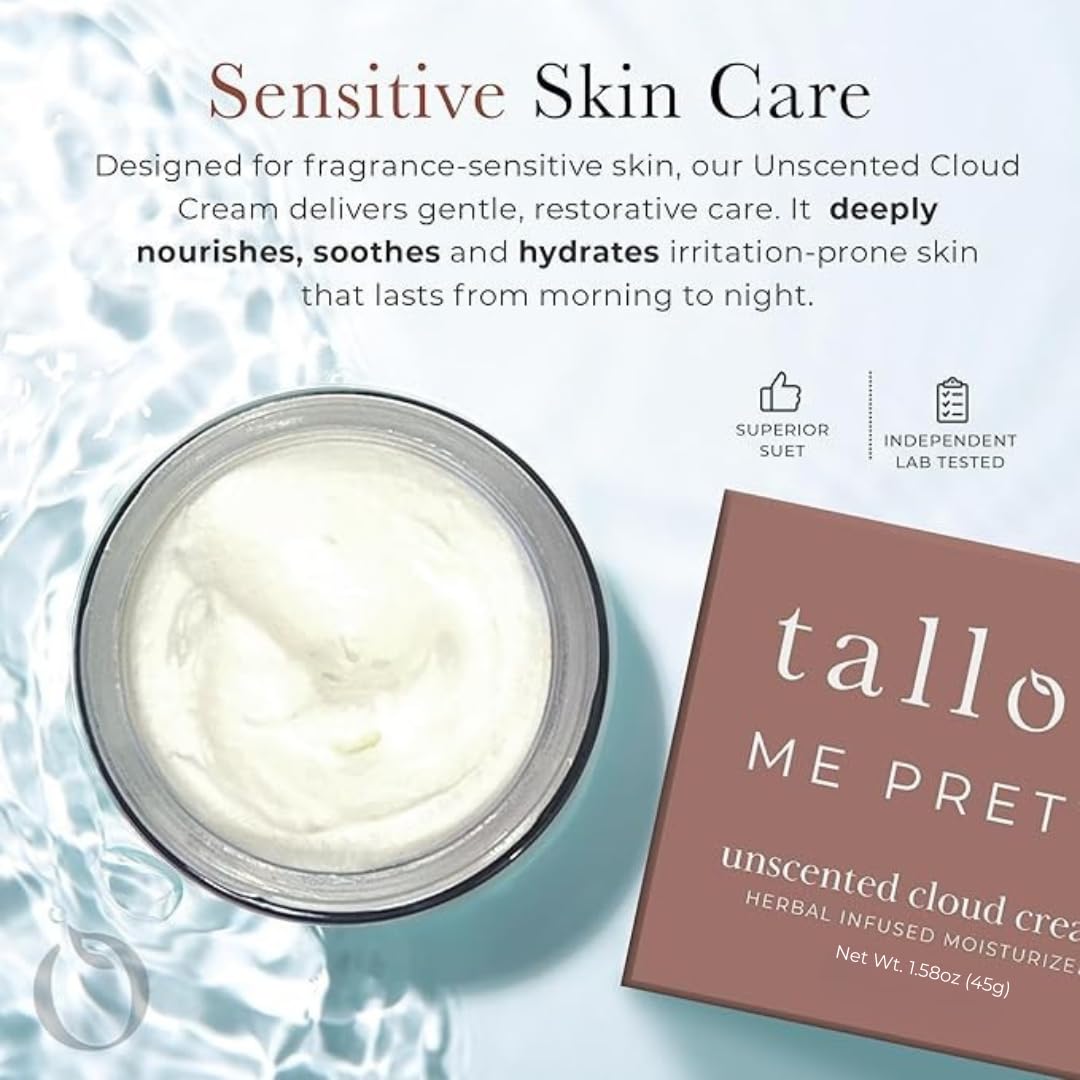 Unscented Cloud Cream, Nourishing Beef Tallow Moisturizer Infused with Lavender and Marshmallow Herbs for Deep Hydration, Soothing Relief, No Essential Oils, Gentle for Sensitive Skin, 1.58 oz