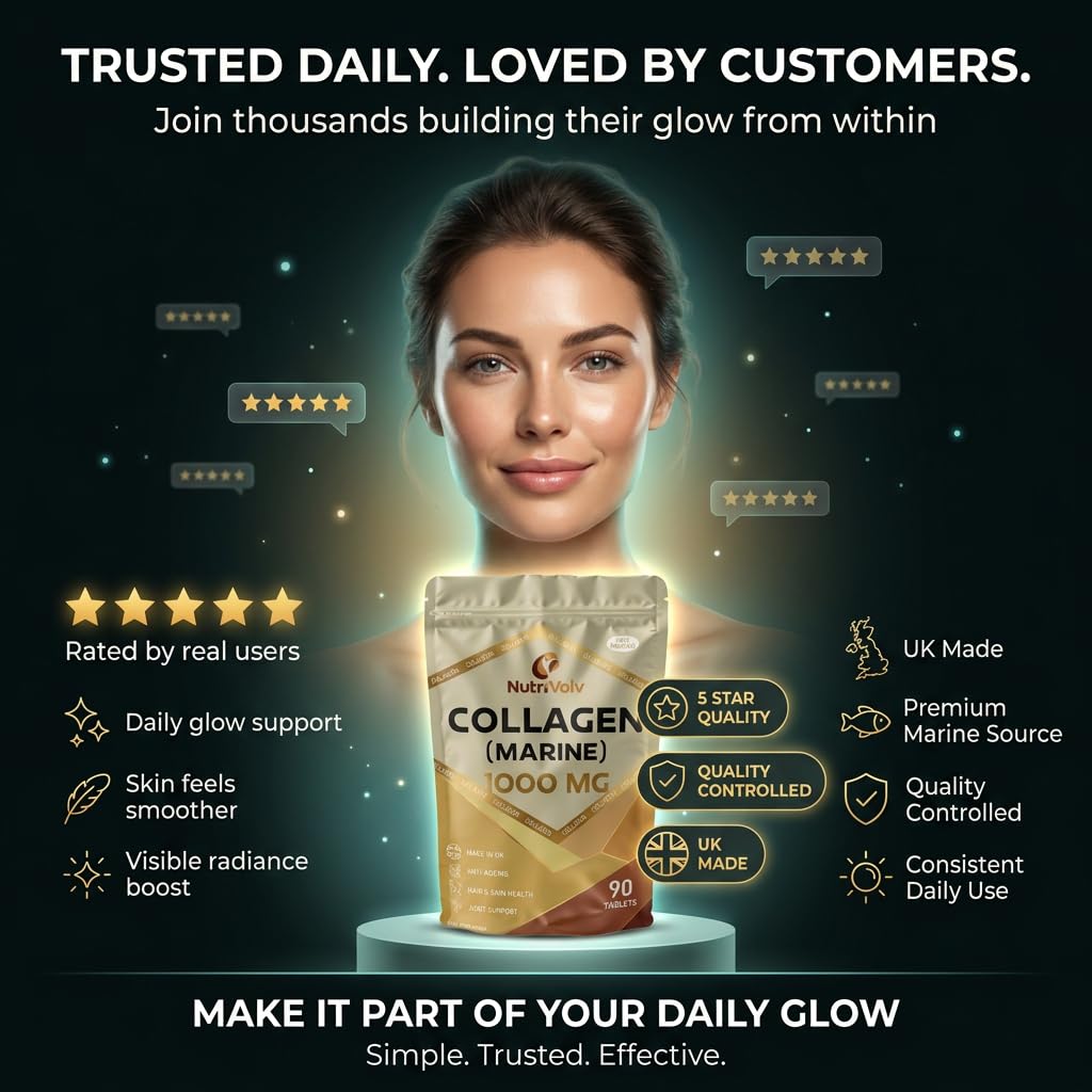 Nutrivolv Collagen Marine (1000mg) Supplement for Skin , Anti Ageing, Tissue, Joints, Bones & Muscles | 90 Multivitamin Tablets