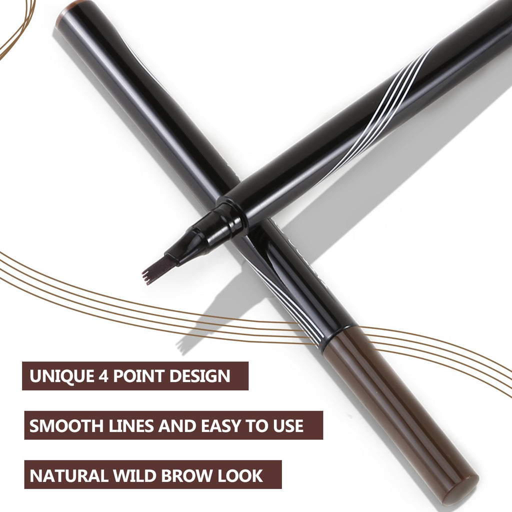 QIAWES Waterproof Eyebrow Pen - Micro Tip Eyebrow Pencil, Liquid Eyebrow Fork Tip Pen, Microblading Eyebrow Pen, Creates Natural 3D Eyebrow Hair, Long Lasting (Coffee Brown)