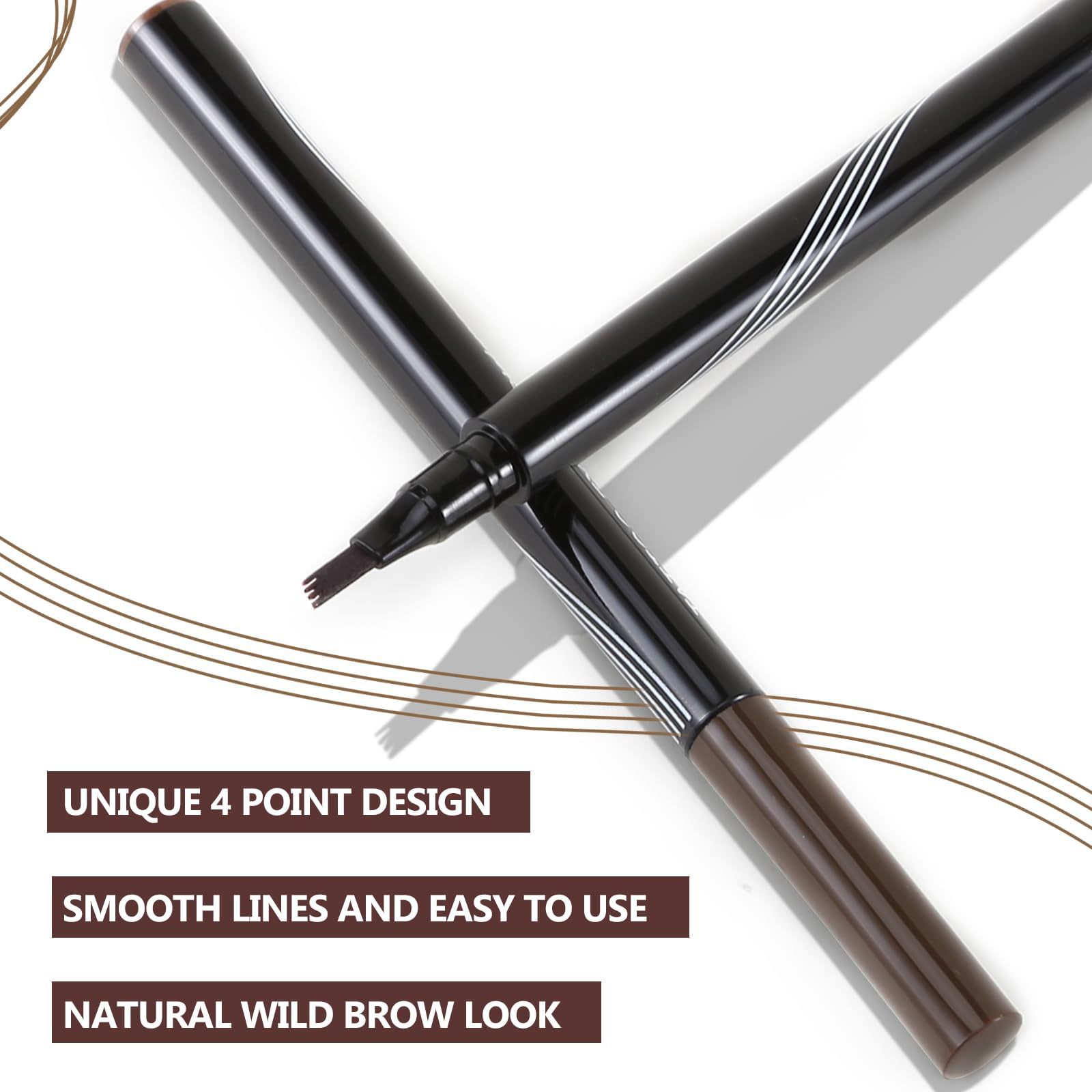 QIAWES Waterproof Eyebrow Pen - Micro Tip Eyebrow Pencil, Liquid Eyebrow Fork Tip Pen, Microblading Eyebrow Pen, Creates Natural 3D Eyebrow Hair, Long Lasting (Coffee Brown)