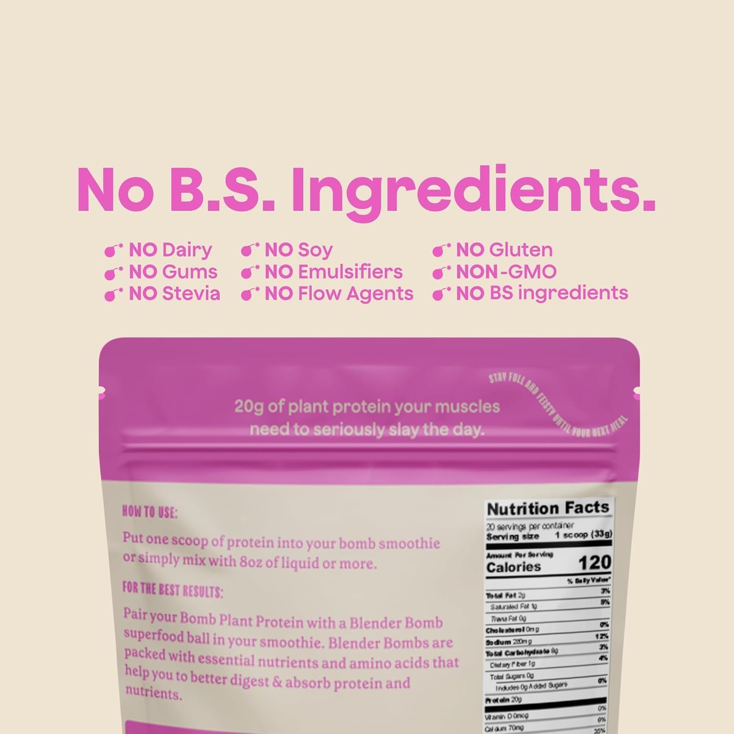 The Bomb Co. Bomb Plant Protein, Protein Powder with 20g Protein, Amino Acids, Zero Sugar, Pea Protein, Chia Seeds, Pumpkin Seeds, Vanilla & Monk Fruit, Gluten Free, Vanilla Flavor, 20 Srvgs