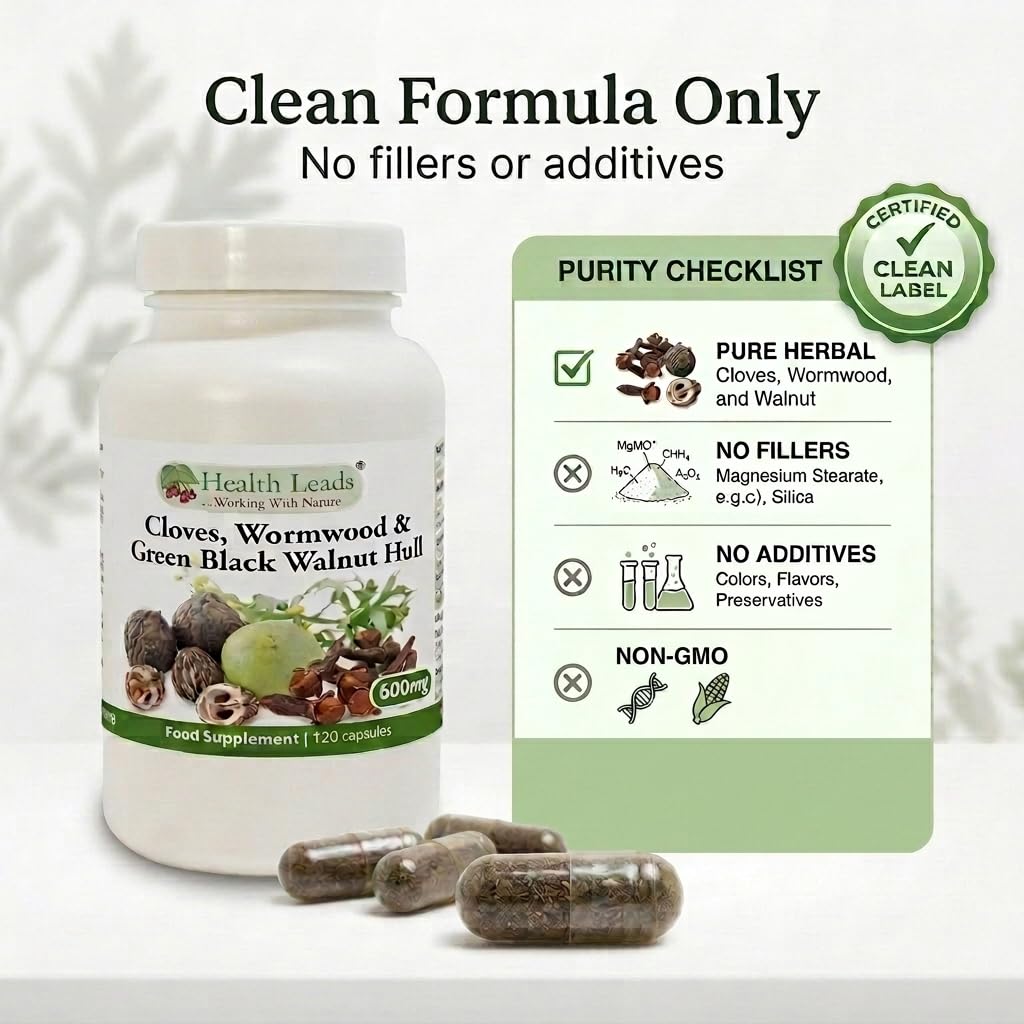 Health Leads Wormwood Black Walnut & Clove 600mg, 120 Caps