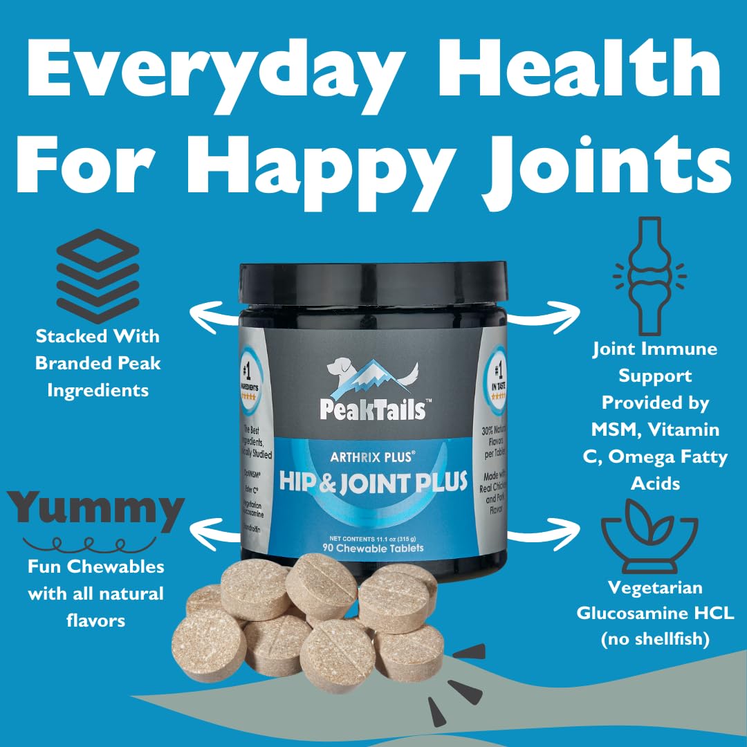 KALA HEALTH PeakTails Hip & Joint Plus for Dogs – 90 Tablets, Glucosamine, Chondroitin, OptiMSM & Ester-C – Supports Joint Mobility & Comfort