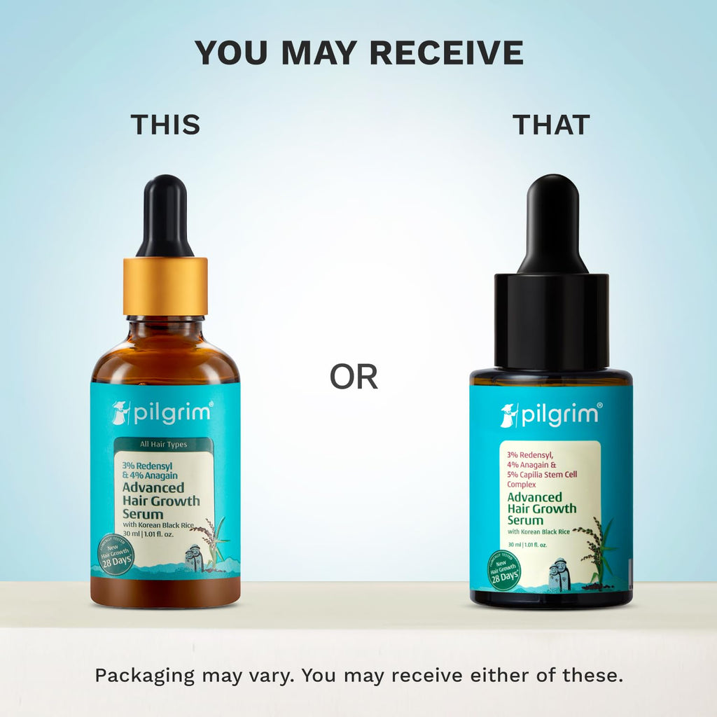 Pilgrim Redensyl 3% + Anagain 4% + Baicapil Advanced Hair Growth Serum for Scalp with Korean Black Rice, Saw Palmetto | Control Hair Fall, Hair Density | Women & Men | 60ml