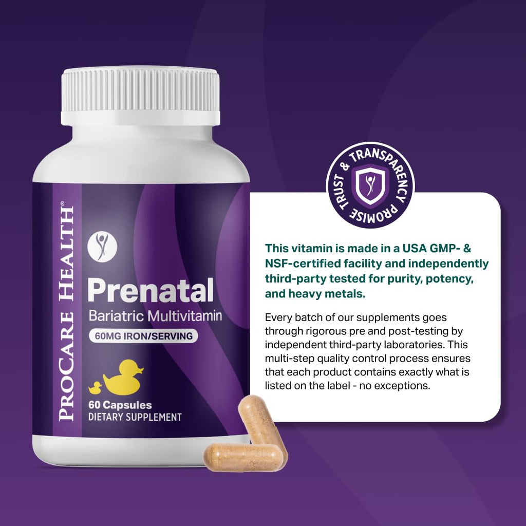 ProCare Health Prenatal Bariatric Multivitamin with Iron (60 Easy to Swallow Capsules) – for Women, Bariatric Vitamins for Gastric Bypass & Gastric Sleeve (1 Month Supply)