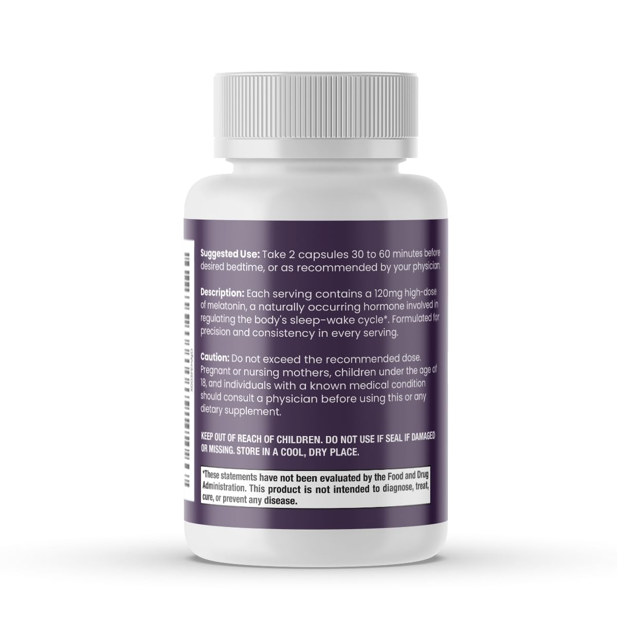 Sierra Life Sciences 120 mg High Dosage Melatonin Supplement - Extra Strength High Potency Sleep Support, Vegan Non-GMO, Made in USA, Easy-to-Swallow Capsules 60 Count (30 Servings)